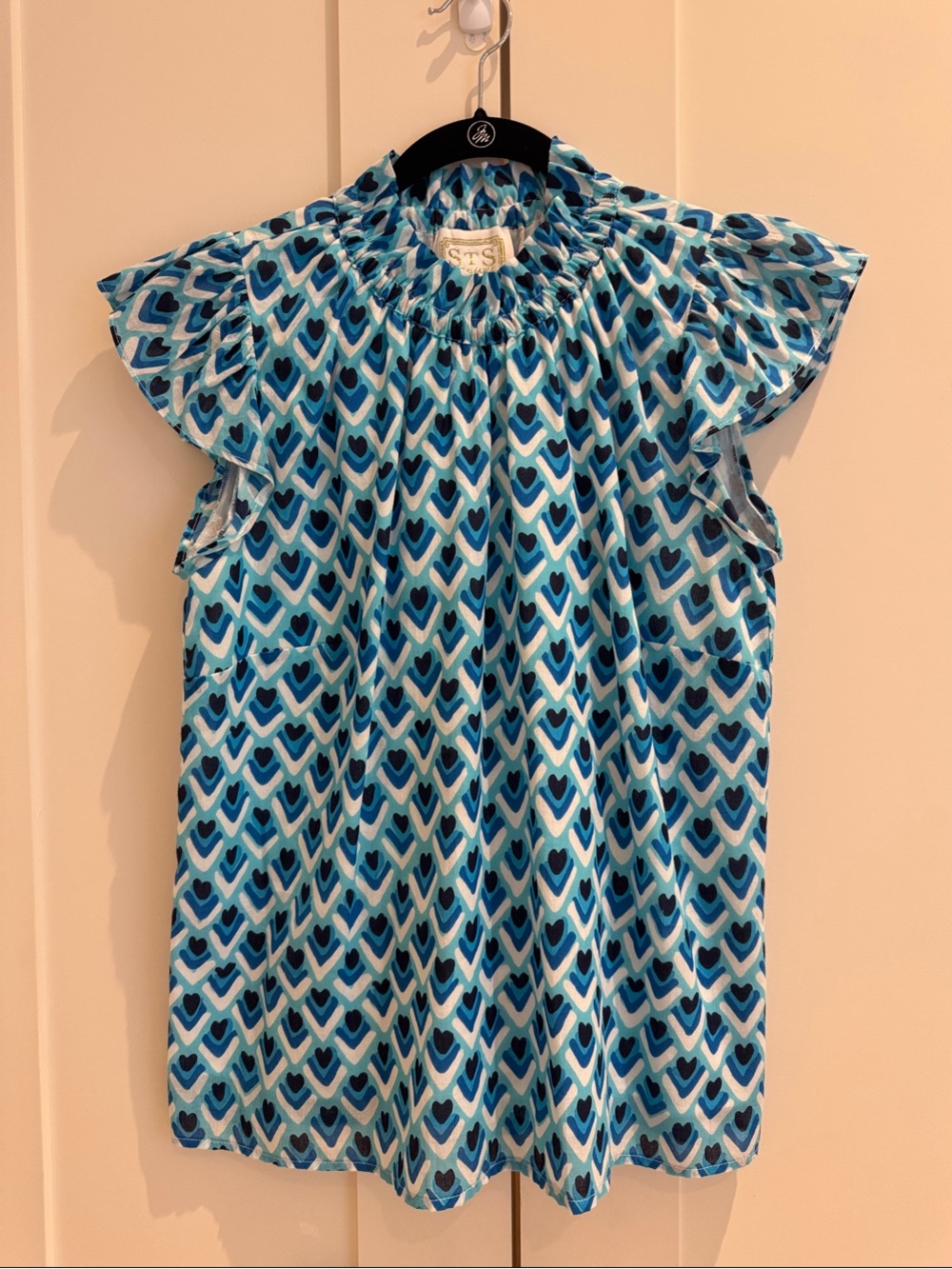 STS Blue Heart-Print Ruffle Neck Blouse
